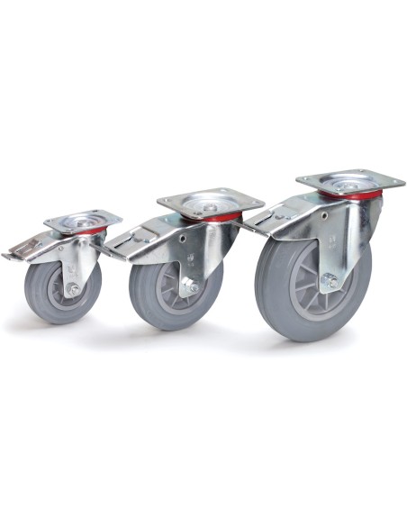 Roue pivotante avec frein à bandage caoutchouc bleu-gris