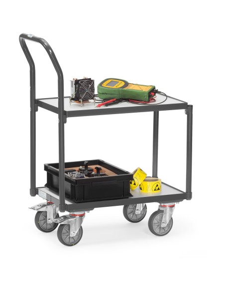 Rouleur de bacs ESD, 2 plateaux et dossier de poussée