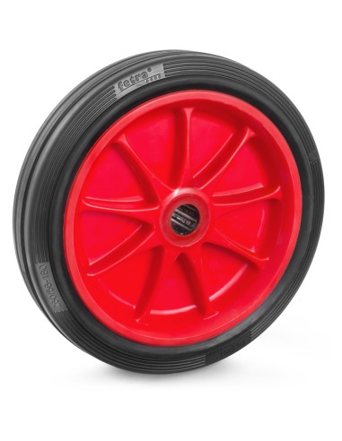 Roue à bandage caoutchouc jante rouge
