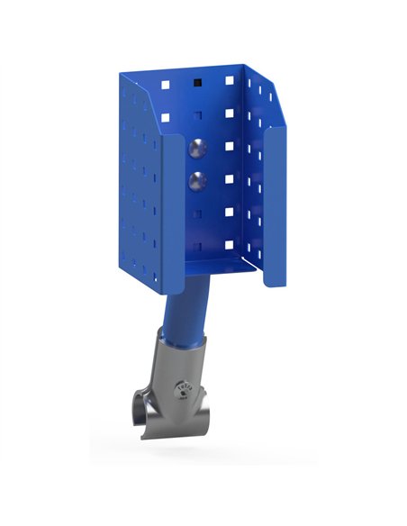 Support en tôle d’acier pour bouteilles de gel désinfectant, kit avec revêtement par poudre époxy bleu RAL 5007. Fixation modula
