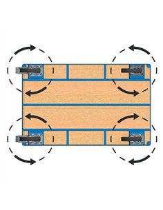 4 roues pivotantes dont 2 avec freins. A la place de 2 roues fixes et 2 roues pivotantes avec freins. Référence à commander avec