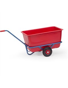 Char à bras léger en tube et profilé d'acier soudés, revêtement époxy bleu RAL 5007. Timon à boulonner. Avec cuvette rouge conte