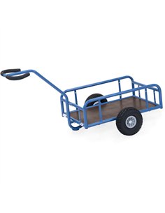 Char à bras léger en tube et profilé d'acier soudés, revêtement époxy bleu RAL 5007. Timon sécurisé boulonné avec revêtement sou