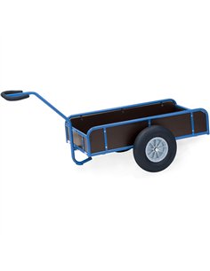 Char à bras léger en tube d'acier soudé, revêtement époxy bleu RAL 5007. Timon sécurisé boulonné avec revêtement souple. Plateau