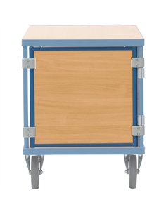 En mélaminé surface effet hêtre dans cadre acier revêtement époxy RAL 5007. Montage facile grâce à des attaches en plastique. Po