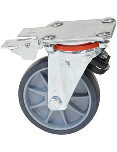 En remplacement d'une roue pivotante sur laquelle est fixé le TOTALSTOP-système de blocage centralisé. Armature en tôle d'acier 