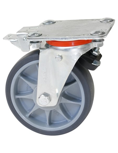 En remplacement d'une roue pivotante sur laquelle est fixé le TOTALSTOP-système de blocage centralisé. Armature en tôle d'acier 