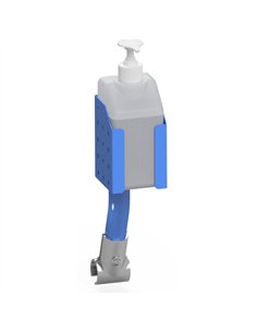 Support en tôle d’acier pour bouteilles de gel désinfectant, kit avec revêtement par poudre époxy bleu RAL 5007. Fixation modula 2