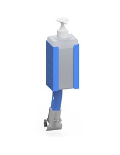 Support en tôle d’acier pour bouteilles de gel désinfectant, kit avec revêtement par poudre époxy bleu RAL 5007. Fixation modula 2