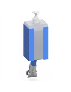 Support en tôle d’acier pour bouteilles de gel désinfectant, kit avec revêtement par poudre époxy bleu RAL 5007. Fixation modula 2