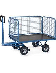 Ensemble mécano-soudé, revêtement époxy bleu RAL 5007. 4 inserts dans les angles, essieu sur rond à billes, timon en triangle av 2