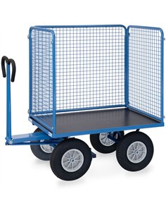 Ensemble mécano-soudé, revêtement époxy bleu RAL 5007. 4 inserts dans les angles, essieu sur rond à billes, timon en triangle av 2