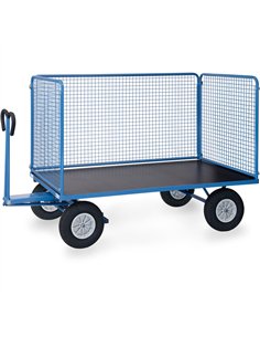 Ensemble mécano-soudé, revêtement époxy bleu RAL 5007. 4 inserts dans les angles, essieu sur rond à billes, timon en triangle av 2