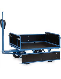 Ensemble mécano-soudé, revêtement époxy bleu RAL 5007. 4 inserts dans les angles, essieu sur rond à billes, timon en triangle av 2