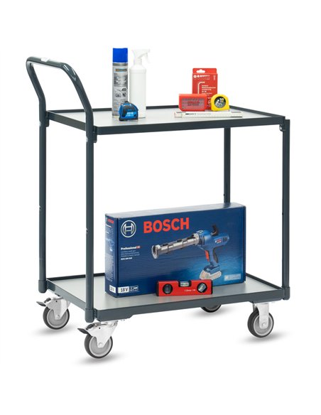 Servante 200 kg, 2 plateaux avec barres de poussée