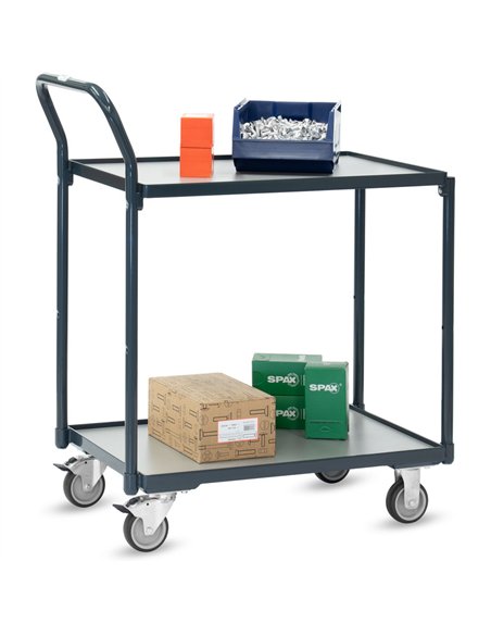 Servante 200 kg, 2 plateaux avec barres de poussée