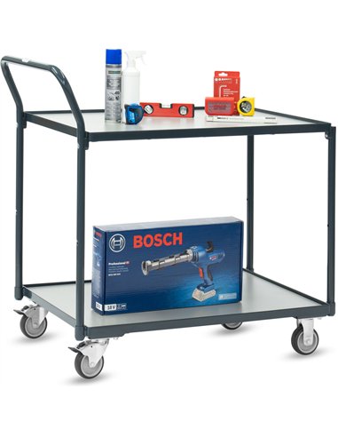 Servante 200 kg, 2 plateaux avec barres de poussée