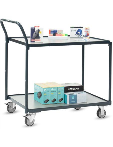 Servante 200 kg, 2 plateaux avec barres de poussée